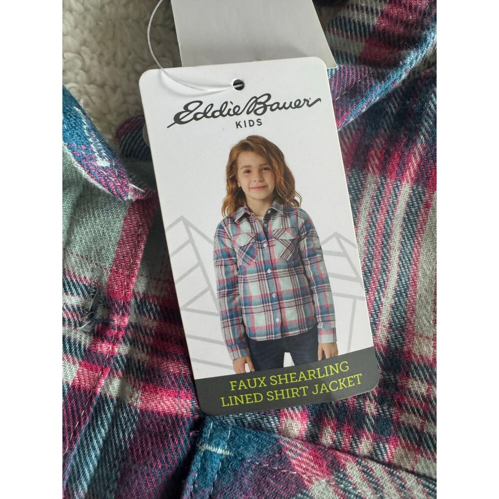 NWT Eddie Bauer Girls Plaid Sherpa Lined Shirt Jacket Size 6/7 - Picture 4 of 9